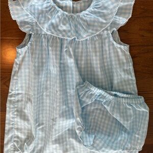 The Beaufort Bonnet Company Blue and White Babydoll Dress with Bib Collar